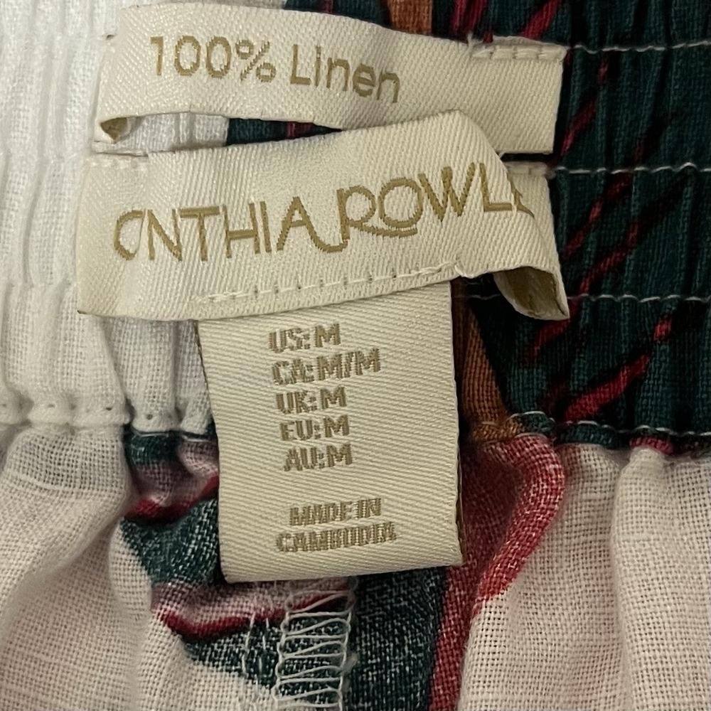Cynthia Rowley Linen Pants Womens Medium Wide Leg Floral Leaf Resort Tropical - Picture 6 of 10